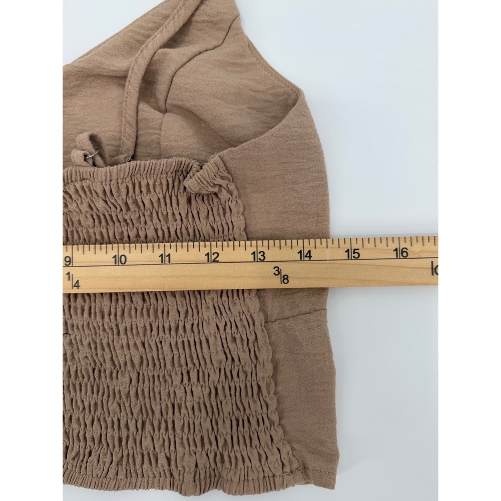 Tan Smocked Back Cropped Cami Top V-Neck Adjustable Straps Size L - Picture 4 of 6